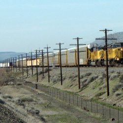 Rail lines running in front of Mattie's Hump, Biggs, Sherman County, Oregon
