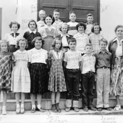 Grace Zeverly's class, 1949 at the Moro School, Moro, Oregon