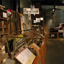 Cultivation, Conservation and  Clothespins - 
The newest exhibit, takes the visitor from  horsepower to engine power and electricity with large wheat  farming implements, an authentic 1930s electric kitchen, and soil and  water conservation.